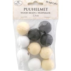 Wood beads 2,5cm natur assortment 10pcs