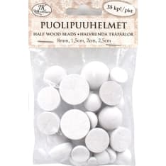 Half wood beads white assortment 35pcs