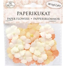 Paper flowers with beads small natur 30pcs