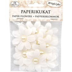 Paper flowers with beads big white 20pcs