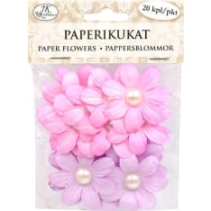 Paper flowers with beads big pastel 20pcs