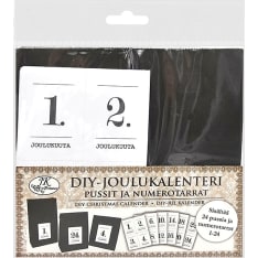 J.K. Primeco Pussit ja numerotarrat musta DIY-joulukalenteri