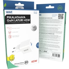 Wave 45W pikalataava GaN -verkkolaturi,  USB Type-C + USB-A