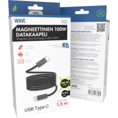 Wave 1,5 m punottu magneettinen 100W USB-C datakaapeli