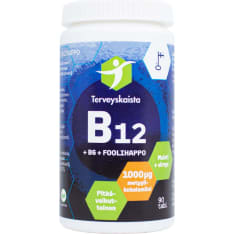 Terveyskaista Pitkävaikutteinen B12+B6+Foolihappo ravintolisä