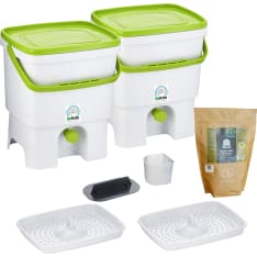BioProffa Bokashi Organko Kitchen Composter Two-Pack Set, Beige White 16L, with 600g EM Bran