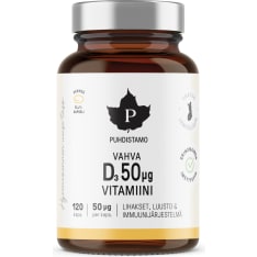 Puhdistamo Vahva D-vitamiini 50 µg 120 kaps. ravintolisä