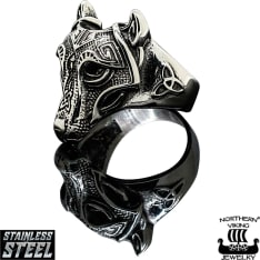 Northern Viking Jewelry Guardian Wolf Steel Ring