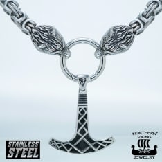 Northern Viking Jewelry Clasp Byzantine Wolf Head + Thunder Hammer Necklace