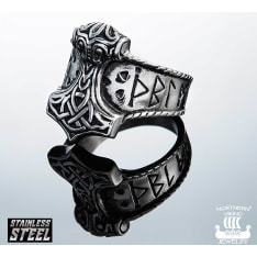 Northern Viking Jewelry Rune Thor's Hammer Steel Ring