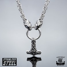 Northern Viking Jewelry King chain with wolf heads + Celtic Knot pendant
