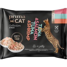 PrimaCat Fillets 4 x 50 g Tonnikala/lohi ja tonnikala/ katkarapu hyytelössä