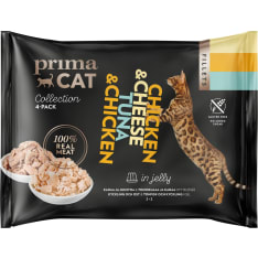 PrimaCat Fillets 4 x 50 g Kana/juusto & Tonnikala/kana hyytelössä kissan täydennysravinto