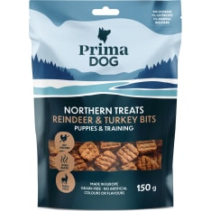 PrimaDog Northern Treats Bits Poro-Kalkkuna Pennuille & Treenaamiseen 150 g koiran makupala