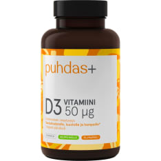 Puhdas+ D3-vitamiini 50 µg öljykapseli ravintolisä