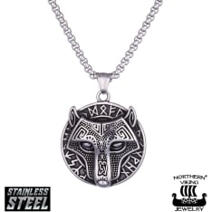 Northern Viking Jewelry Rune Guardian Wolf necklace
