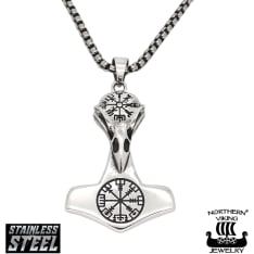 Northern Viking Jewelry Vegvisir Raven Thors Hammer kaulakoru