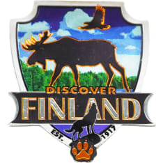 Happy Traveler Discover Finland Moose aluminum magnet