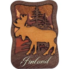 Happy Traveler Moose Silhouette Wood Magnet