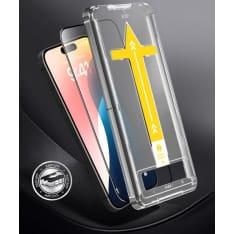 Le-On Silk Print armoured glass with mounting frame for iPhone 16 Pro