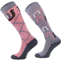 Wahlsten horseshoe harmaa-vaaleanpunainen ratsastussukat