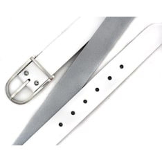 Veniz 35mm white leather belt with semi-circular silver buckle