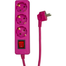 Extension cord 3 way 1.5 m grounded pink with switch