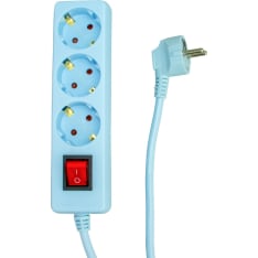 Extension cord 3 way 1.5 m grounded light blue with switch