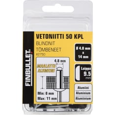 Finbullet musta alumiini 4.8x14 mm vetoniitti 50kpl