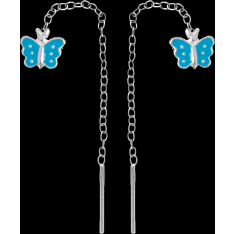 Silver Bar Butterfly with chain silver earrings