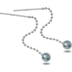 Silver Bar Pearl with chain silver earrings