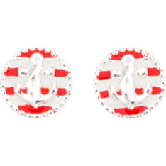 Silver Bar Red and white anchor silver earrings