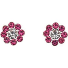 Silver Bar Pink Anemone Crystal Earrings