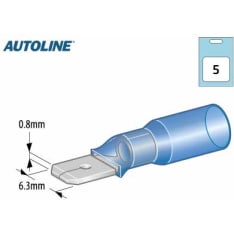 Autoline 6,3mm 5kpl sininen uros kutistelattaliitin