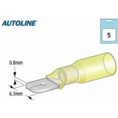 Autoline 6,3mm 5kpl keltainen uros kutistelattaliitin