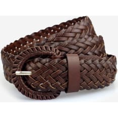 Veniz Women's Brown Braided Leather Belt