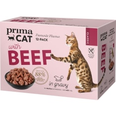 PrimaCat Classic nautaa kastikkeessa 12 x 85 g kissan märkäruoka