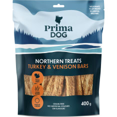 PrimaDog Northern Treats Kalkkuna-peuratanko 400 g koiran herkku