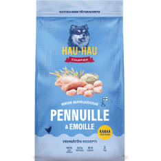 Hau-Hau Champion Nokian Nappulatehtaan Kanaa, riisiä & kauraa 2 kg täysravinto pennuille ja emoille