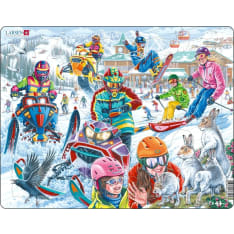 Larsen Maxi Speedy Snowmobiles and Snowboarder 57p Jigsaw Puzzle