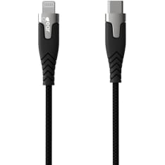 Gear PRO USB-C Lightning C94 1.5m, musta Kevlar -johto metalliliitin, latausjohto