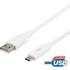 Deltaco valkoinen USB-A - USB-C kaapeli käännettävällä liittimellä