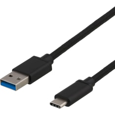 Deltaco fabric-covered USB-A - USB-C cable with reversible connector