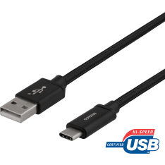 Deltaco punottu USB-A - USB-C-kaapeli