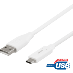 Deltaco valkoinen USB-A - USB-C kaapeli