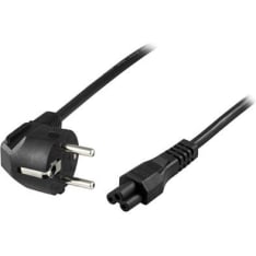 Deltaco black grounded power cable angle CEE 7/7 - straight C5