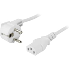 Deltaco white grounded power cable angle CEE 7/7 - straight C13