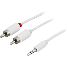Deltaco valkoinen 3.5 mm uros - 2xRCA uros äänikaapeli