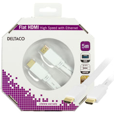 Deltaco flat white HDMI High Speed with Ethernet cable