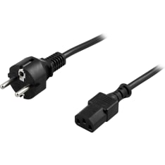 Deltaco black grounded power cable straight CEE 7/7 - straight C13